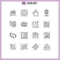 Modern Set of 16 Outlines Pictograph of online valley fingers hotel parking Editable Vector Design Elements