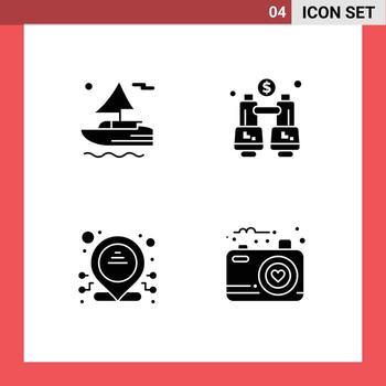 User Interface Pack of 4 Basic Solid Glyphs of boat ip binoculars locate image Editable Vector Design Elements