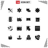 Pack of 16 creative Solid Glyphs of mobile dating laptop user gear Editable Vector Design Elements