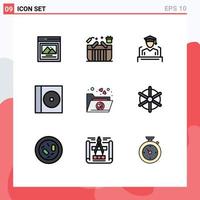 9 iconos creativos, signos y símbolos modernos de carpeta, tapa favorita, caja de disco, elementos de diseño vectorial editables vector