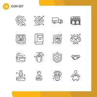 Universal Icon Symbols Group of 16 Modern Outlines of transport railway search railroad truck Editable Vector Design Elements