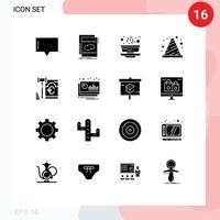 16 User Interface Solid Glyph Pack of modern Signs and Symbols of sign buoy bowl block fall Editable Vector Design Elements