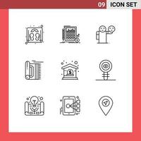 Pictogram Set of 9 Simple Outlines of bank pray man rug carpet Editable Vector Design Elements