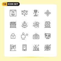 Pack of 16 Modern Outlines Signs and Symbols for Web Print Media such as lab location projector map light Editable Vector Design Elements