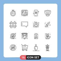 Set of 16 Modern UI Icons Symbols Signs for gardening flower mobile outdoor flippers Editable Vector Design Elements