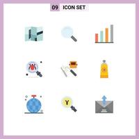 Mobile Interface Flat Color Set of 9 Pictograms of mask welding signal search find Editable Vector Design Elements