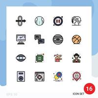 Flat Color Filled Line Pack of 16 Universal Symbols of pc device pause monitor big think Editable Creative Vector Design Elements