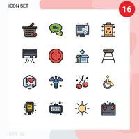 paquete de 16 signos y símbolos modernos de líneas rellenas de color plano para medios de impresión web, como elementos básicos de diseño de vectores creativos editables de alimentación de CA de trabajo aéreo
