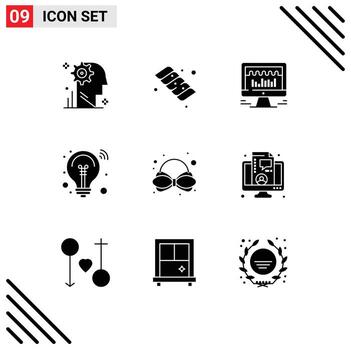Universal Icon Symbols Group of 9 Modern Solid Glyphs of carnival smart solution computer innovation bulb Editable Vector Design Elements