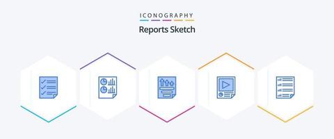 Informes Sketch 25 paquete de iconos azules que incluye papel. datos. página. informe. página vector