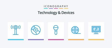 paquete de iconos azul 5 de dispositivos que incluye wifi. carrete. micrófono película. álbum. diseño de iconos creativos vector