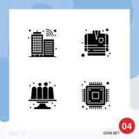 4 Universal Solid Glyph Signs Symbols of building cakes fire fighting baked hardware Editable Vector Design Elements