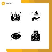 Solid Glyph Pack of 4 Universal Symbols of mail medical message plate eye test Editable Vector Design Elements