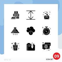 Editable Vector Line Pack of 9 Simple Solid Glyphs of data alert love smoke kitchen Editable Vector Design Elements