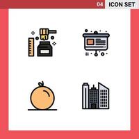 Pictogram Set of 4 Simple Filledline Flat Colors of healthy orange sweet easel building Editable Vector Design Elements