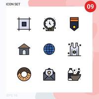 User Interface Pack of 9 Basic Filledline Flat Colors of world house army hose soldier Editable Vector Design Elements