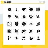 25 Universal Solid Glyphs Set for Web and Mobile Applications screen copyright heart copy stopwatch Editable Vector Design Elements