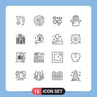 Pack of 16 creative Outlines of building city sphere pot rating Editable Vector Design Elements