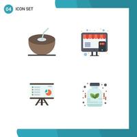 Mobile Interface Flat Icon Set of 4 Pictograms of coconut chart online presentation marketing Editable Vector Design Elements