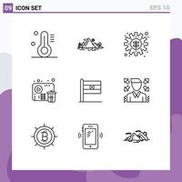 Set of 9 Modern UI Icons Symbols Signs for flag player environment video delete Editable Vector Design Elements