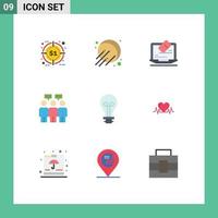 Mobile Interface Flat Color Set of 9 Pictograms of light creative data bulb people Editable Vector Design Elements