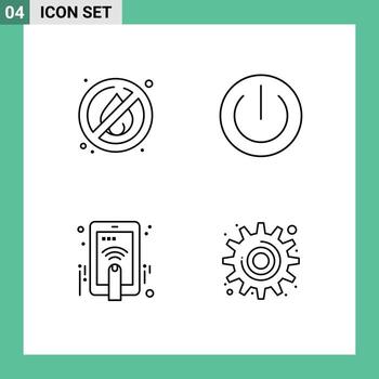 Pictogram Set of 4 Simple Filledline Flat Colors of no fire hand touch button gadgets gesture Editable Vector Design Elements