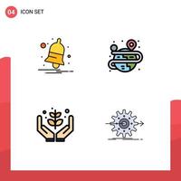 User Interface Pack of 4 Basic Filledline Flat Colors of bell farming alert globe give Editable Vector Design Elements