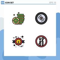 Universal Icon Symbols Group of 4 Modern Filledline Flat Colors of coin discount disk wedding fasting Editable Vector Design Elements