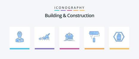 Building And Construction Blue 5 Icon Pack Including wall. paint. building. brush. building. Creative Icons Design vector