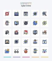 paquete de iconos llenos de 25 líneas de delitos cibernéticos creativos, como el cifrado. artículos de espionaje. blindaje. . hacker vector