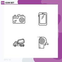 4 User Interface Line Pack of modern Signs and Symbols of camera truck picture mobile construction Editable Vector Design Elements