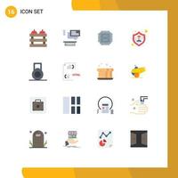 16 User Interface Flat Color Pack of modern Signs and Symbols of coding security support safety cpu Editable Pack of Creative Vector Design Elements