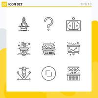 Group of 9 Modern Outlines Set for food marketing mark growth money Editable Vector Design Elements