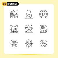 Pack of 9 creative Outlines of gear user video mind thanksgiving Editable Vector Design Elements