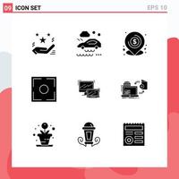 Modern Set of 9 Solid Glyphs Pictograph of point frame wet road focus local Editable Vector Design Elements