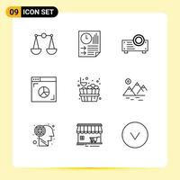 Editable Vector Line Pack of 9 Simple Outlines of stone bucket device marketing graph Editable Vector Design Elements