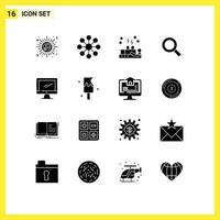 16 Universal Solid Glyph Signs Symbols of device computer healing find search Editable Vector Design Elements