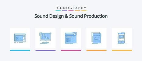 Sound Design And Sound Production Blue 5 Icon Pack Including loop. audio. digital. sound. midi. Creative Icons Design vector