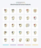 Creative Mind Process And Human Features 25 Line FIlled icon pack  Such As mind. human. confuse. head. brain vector