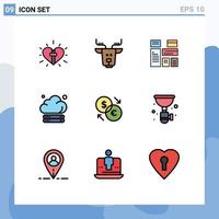 Pictogram Set of 9 Simple Filledline Flat Colors of converter storage reindeer server marketing Editable Vector Design Elements