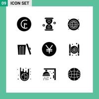 9 User Interface Solid Glyph Pack of modern Signs and Symbols of coins trash internet garbage ecology Editable Vector Design Elements