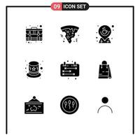 Pack of 9 Modern Solid Glyphs Signs and Symbols for Web Print Media such as calendar hat coffee costume map Editable Vector Design Elements