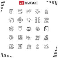 Set of 25 Modern UI Icons Symbols Signs for rocket gear puzzle cogs piece Editable Vector Design Elements