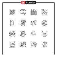 User Interface Pack of 16 Basic Outlines of samsung mobile panel smart phone cotton swab Editable Vector Design Elements