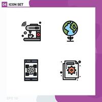 4 Thematic Vector Filledline Flat Colors and Editable Symbols of coffee payment machine ecology scan Editable Vector Design Elements