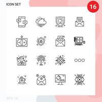 conjunto moderno de 16 esquemas y símbolos, como seguro de correo postal y elementos de diseño de vectores editables por correo electrónico