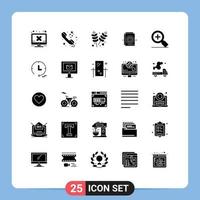 User Interface Pack of 25 Basic Solid Glyphs of plus settings agriculture gear document Editable Vector Design Elements