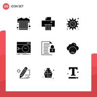 Mobile Interface Solid Glyph Set of 9 Pictograms of file data timeline terminal root Editable Vector Design Elements