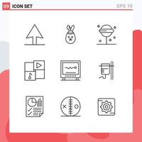 Set of 9 Modern UI Icons Symbols Signs for healthcare heartbeat media health cardiogram Editable Vector Design Elements