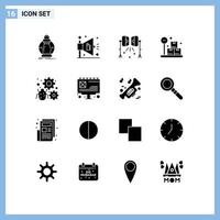 User Interface Pack of 16 Basic Solid Glyphs of antivirus weight illumination package studio lights Editable Vector Design Elements